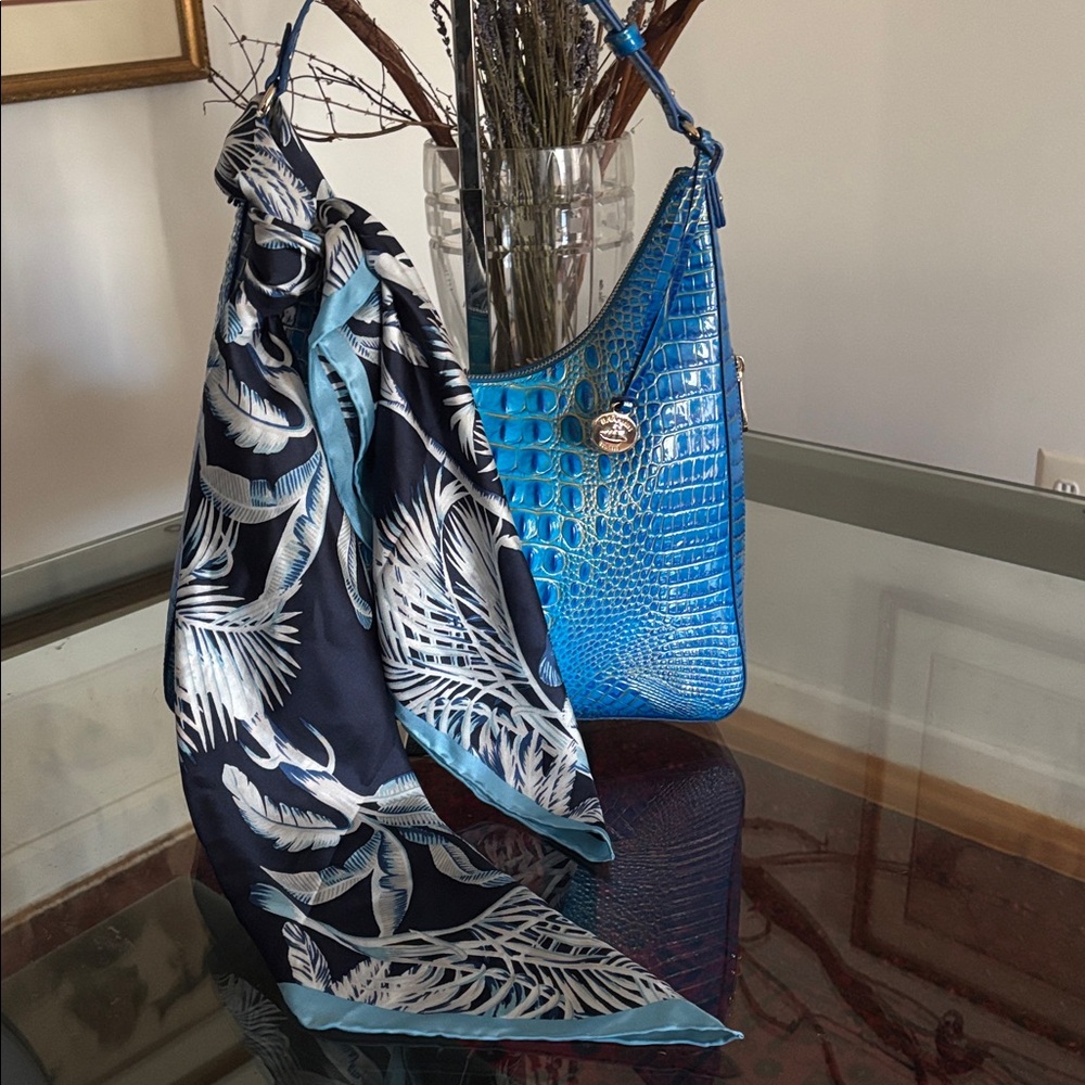 Echo silk printed Navy and Cream Palm Tree Scarf new with out tags